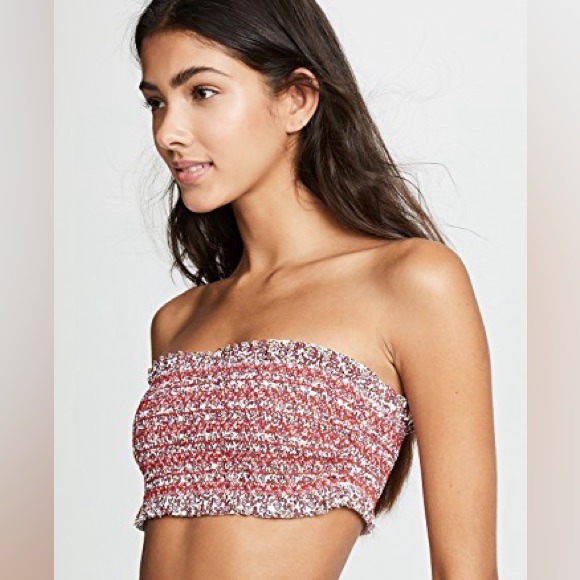 Tory Burch Costa Smocked Bandeau Ruffle Bikini Top In Wild Pansy
